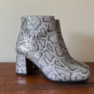 GENTLE SOULS SILVER TROY SNAKE ANKLE BOOTS